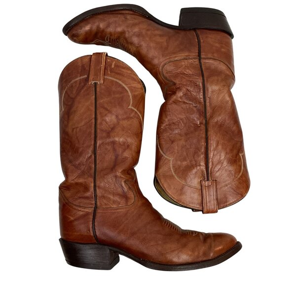 Vintage Tony Lama 5084 Dress Western Cowboy Leather Boots Mens 11E Cognac - Picture 4 of 10